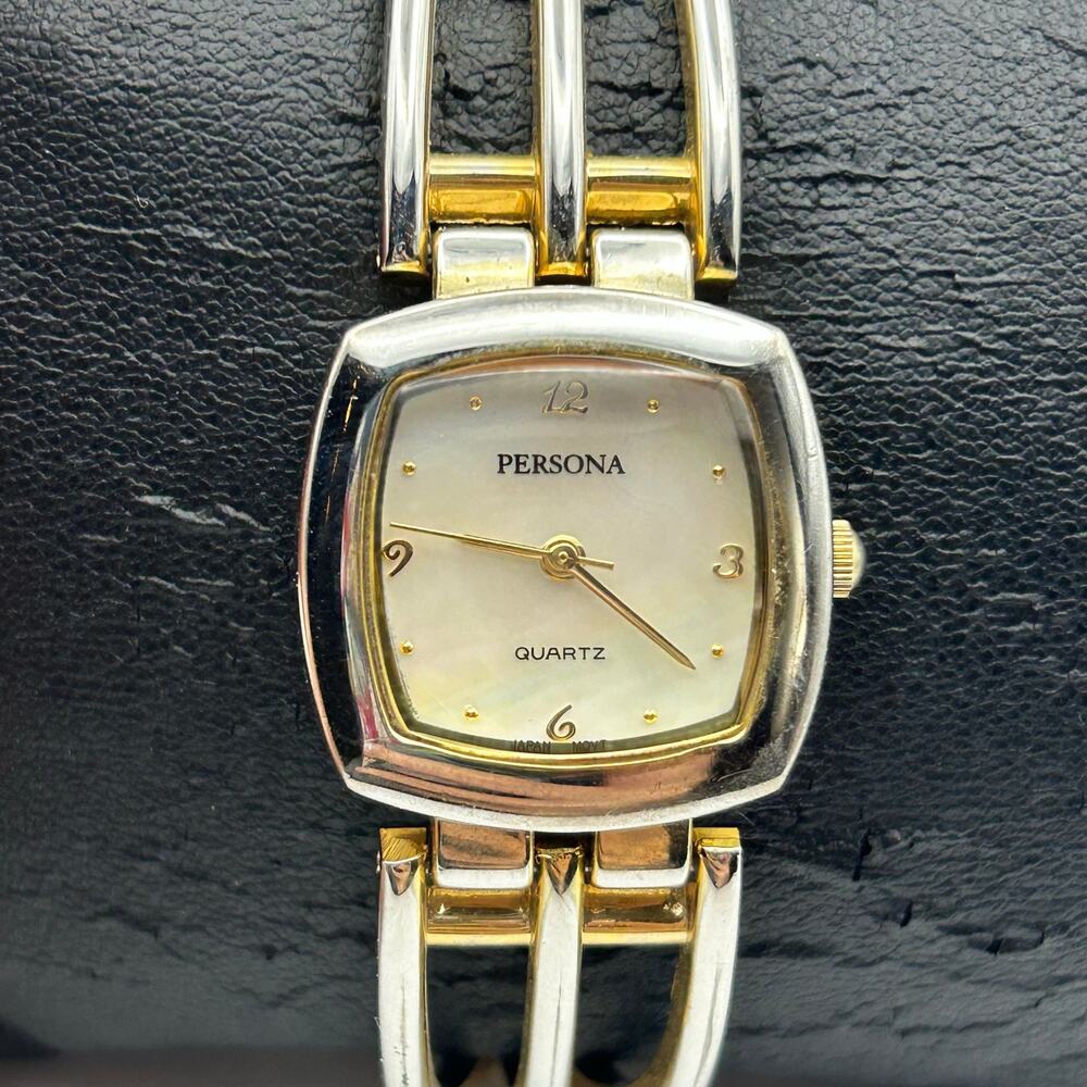 Persona Silver-tone Mother Pearl Dial Women’s Fashion Watch Working New Battery